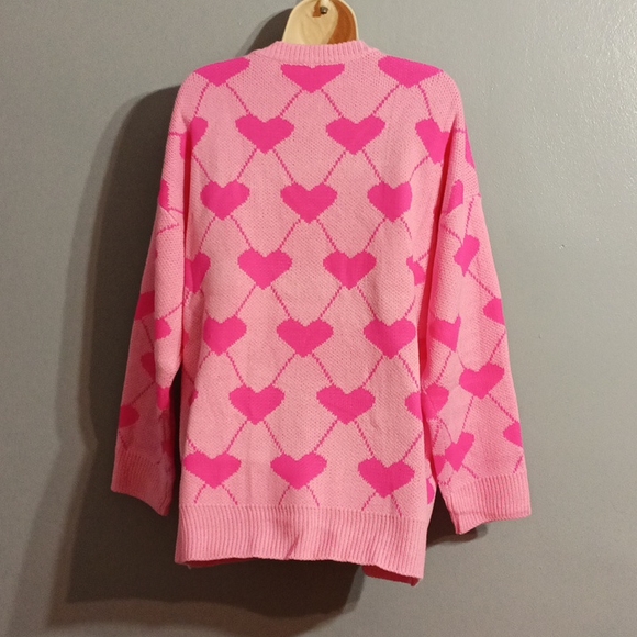 Shein Plus pink with pink  heart pattern drop shoulder cardigan duster s… - Picture 14 of 17